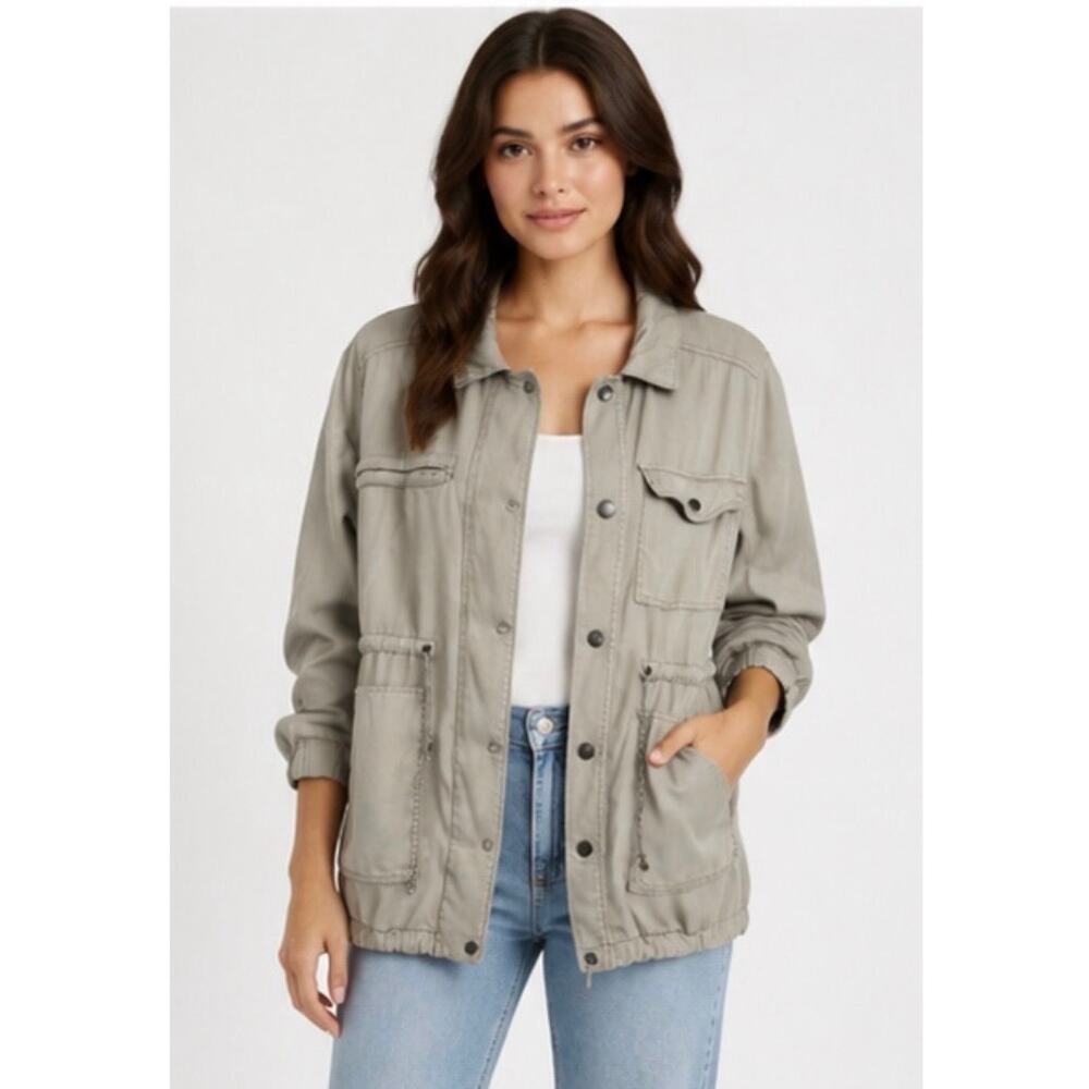 ANTHROPOLOGIE Tat Long Coat Zip Button Waist Draw String Womens Medium